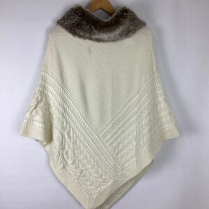 Talbots Faux Fur Knit Poncho Medium NEW